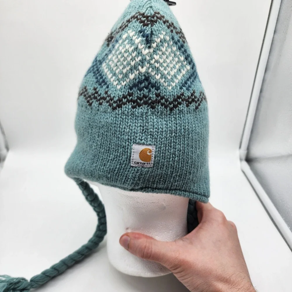 Carhartt Women's Picket Ear Flap Hat OS Blue Wool Blend Sherpa Lined NWT